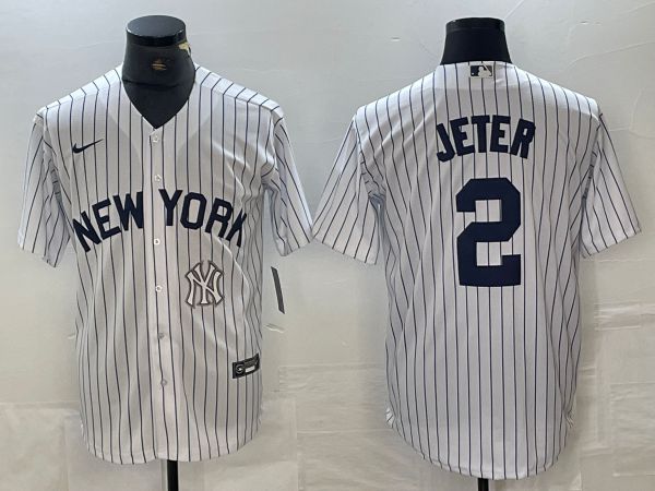 Men New York Yankees #2 Jeter White Stripe Game Nike 2024 MLB Jersey style 2->->